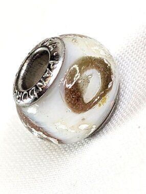 Pandora Sterling and Murano glass bead charm White with Sparkly Brown and Silver